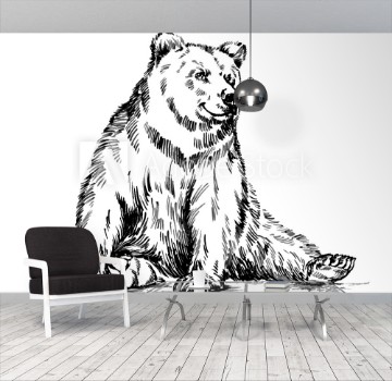 Picture of black and white engrave isolated vector bear